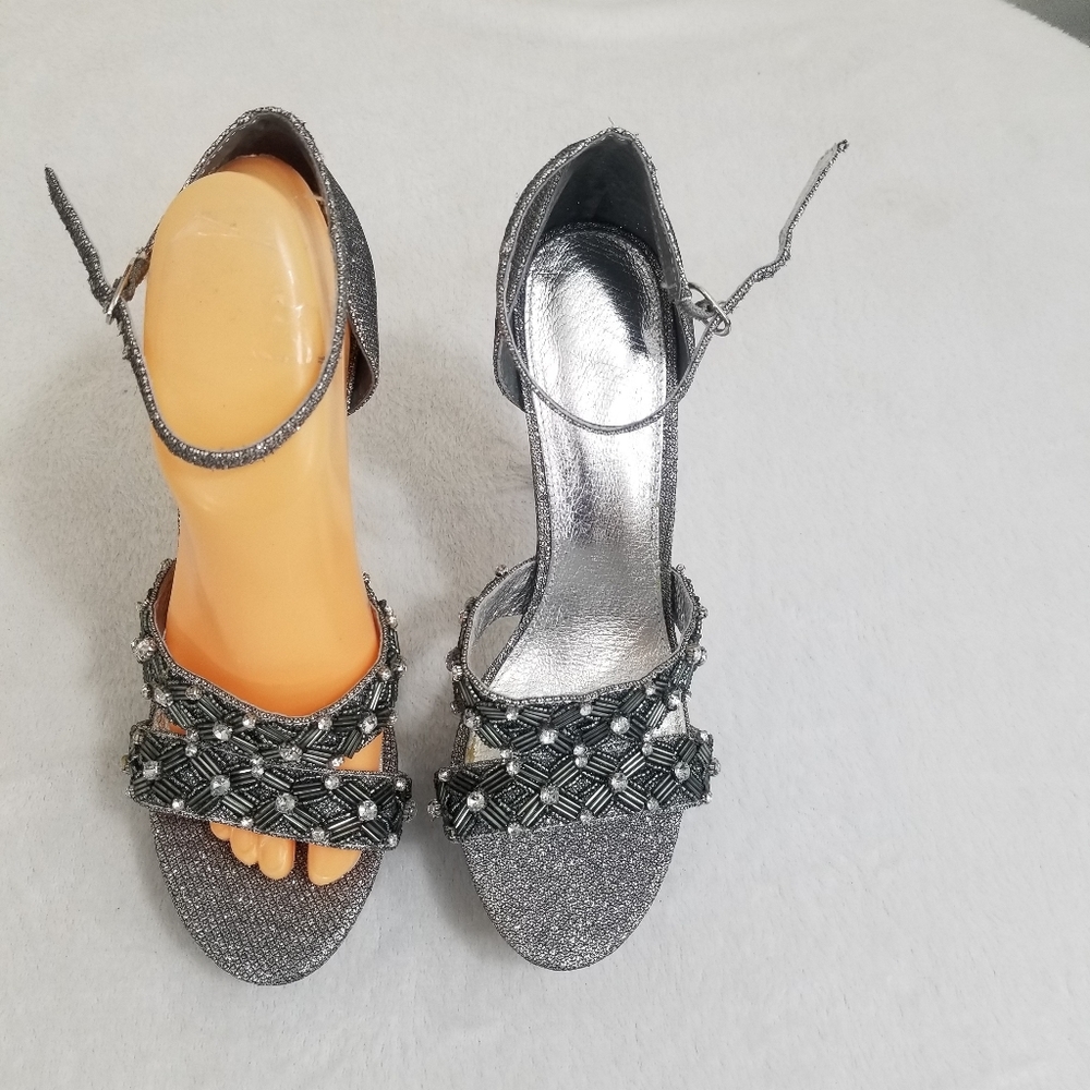 Adrianna Papell Gunmetal Beaded Strappy Heels - Picture 4 of 10